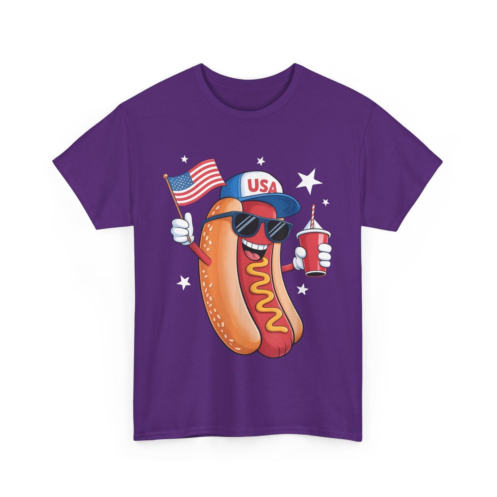 Fourth of July Hotdog Funny T-Shirt, 4th of July Patriotic USA Flag T-Shirt L