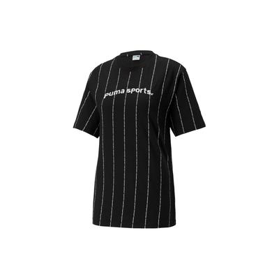 Logo Print Stripe Casual Sporty Breathable Loose Short Sleeve T-Shirt Women Tops Black 622576-01