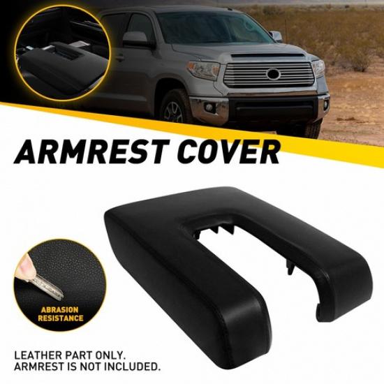 Fits Toyota 2014- Tundra Center Console Lid Armrest Leather Trim Cover Black
