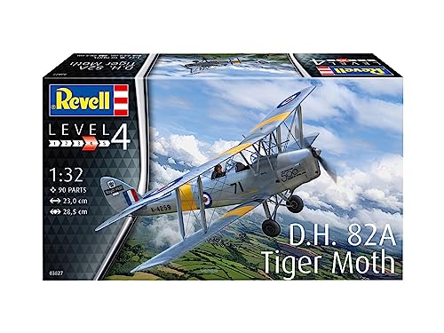 German Revell 1/32 Scale Royal Air Force D.H. 82A Tiger Moth Plastic Model Kit 03827, Molded In Color