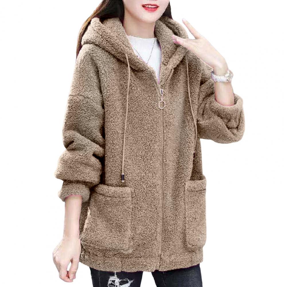 Women Zip-up Hoodie Warm Cozy Women's Winter Hoodie with Fleece Lining Drawstring Hood Zipper Closure Windproof for Cold