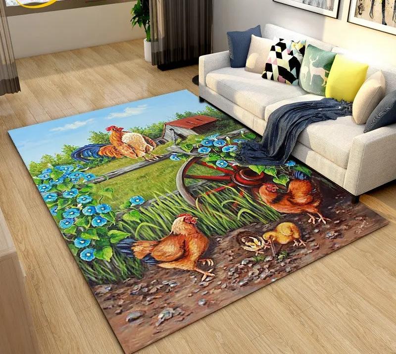 3D Rooster and Hen Chicken Carpet Bedroom Full Cover Living Room Rug Resistant To Dirt Easy To Maintain Soft Kitchen Decor Mat
