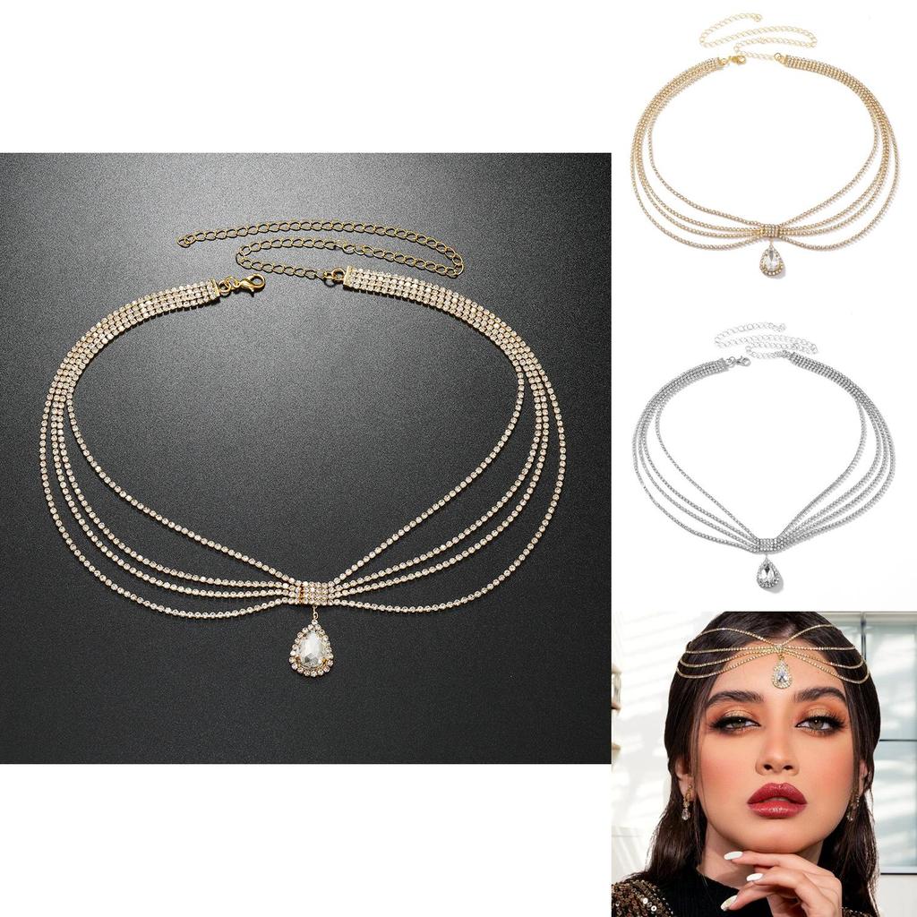 Ethnic Feng Shui Diamond Pendant Design Multi Layer Chain Women Headpiece For Travel And Gifts