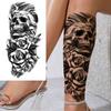 1 Blatt Temporäre Skelett-Tattoos für Damen Herren Fake Death Totenkopf Blume Tattoo Aufkleber Körperkunst Zeichnung Arm Unterarm Taille Rücken