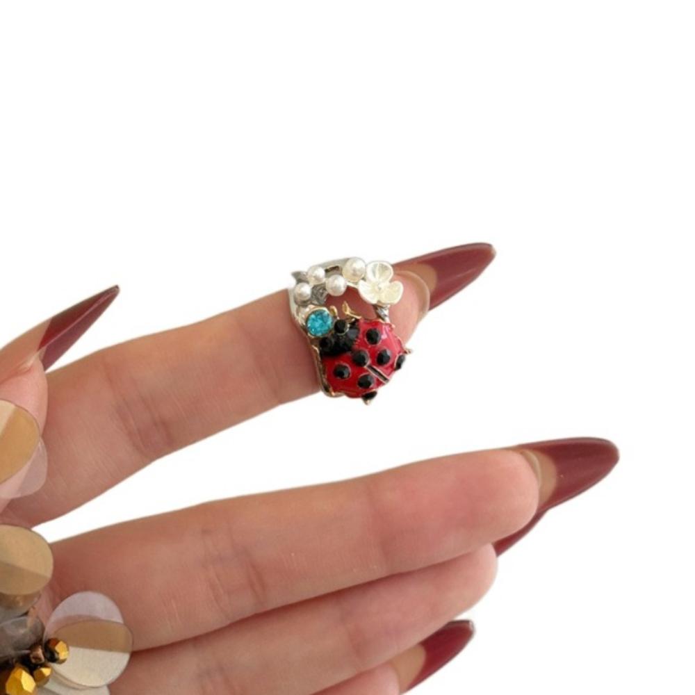 Geometric Insect Drip Oil Ring Rhinestone Painting Ring Fashion Chunky Enamel Ring  Party