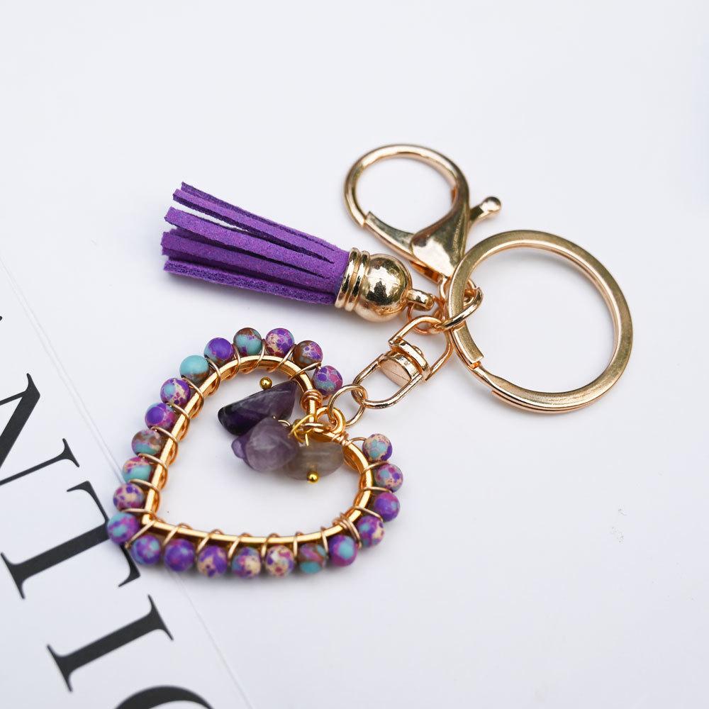 Natural stone keychain, bag pendant, bohemian style, creative decoration, heart-shaped jewelry
