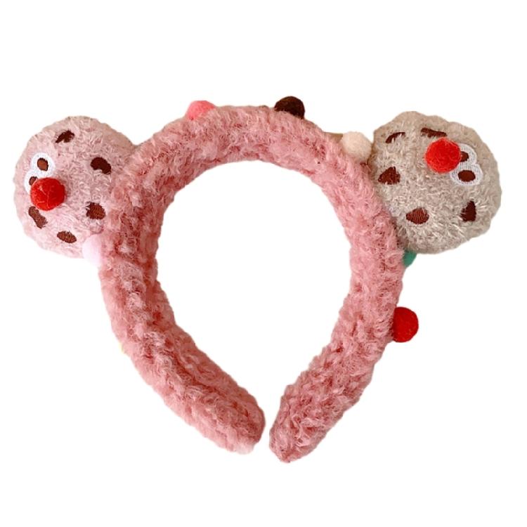 3D Plush Cartoon Cookie Headband Cute Stuffed Hair Hoop Makeup Fuzzy Headdress