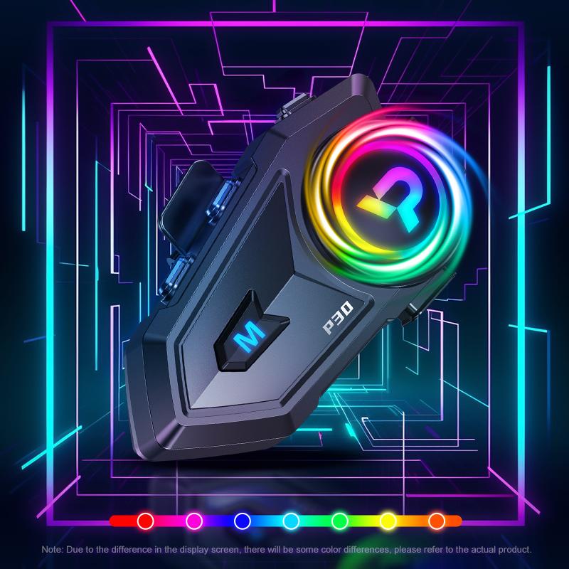 P30 Wireless JL6.0 Motorcycle Helmet Headset Music Interphone Cycling Bluetooth Headset Waterproof With Colourful RGB Lighting Wireless Headsets