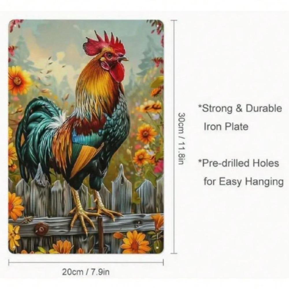 Vintage Farmhouse Metal Wall Art Rustic Rooster Sign 8x12 Inch Outdoor Indoor Decor