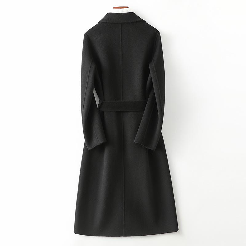 Double-sided wool coat women's medium and long new slim-fitting and thin suit collar black tooling woolen coat