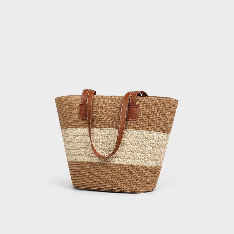 Straw Bag Tote Bag Large Capacity Beach Woven Shoulder Bag Vegetable Basket Bucket Bag