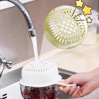Fruit Washing Bowl With Strainer Kitchen Colanders 2 In 1 Rotatable Strainer Colander With Handle For Washing Cleaning Berries