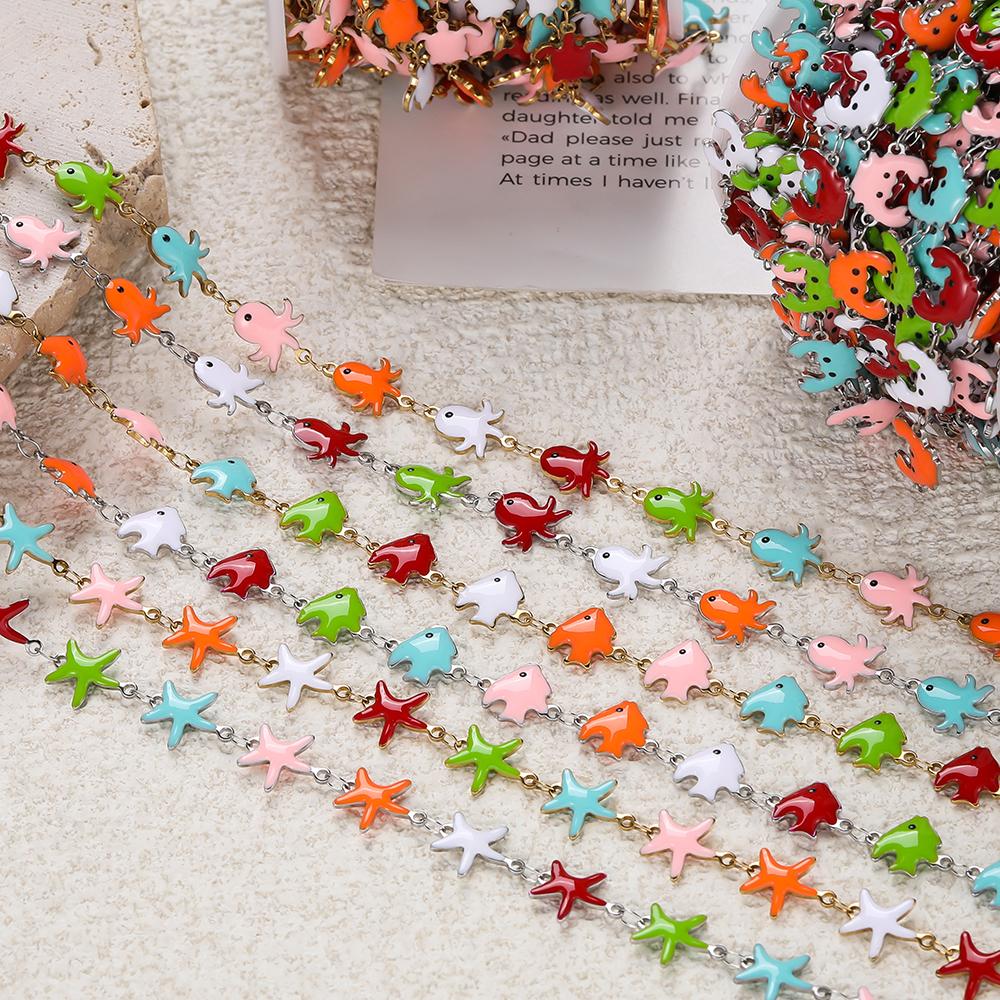 0.5m Colored Stainless Steel Enamel Chains Ocean Style Handmade Chains for DIY Bracelet Waist Chain Jewelry Making Chain