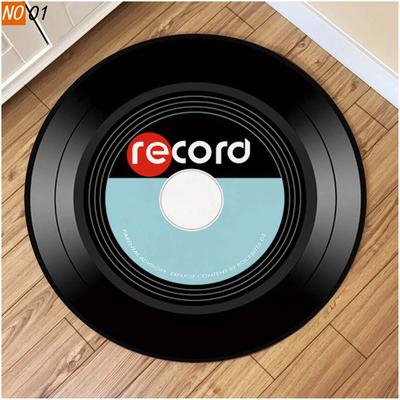 Non-Slip Round Rug Carpet Gaming Mat Record Player Retro Gramophone Pattern Floor Mat Carpets Rugs for Bedroom Living Room