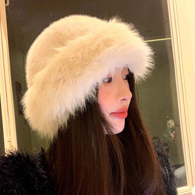 Women's Thickened Warm and Fashionable Ear Protecting Fisherman's Hat Imitation Mink Fur Windproof and Cold Proof Mongolian Basin Hat