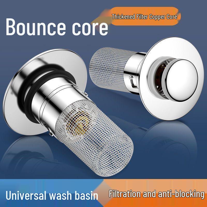 Universal Stainless Steel Press-Type Basin Drain Plug with Anti-Odor Blocking for Washbasins