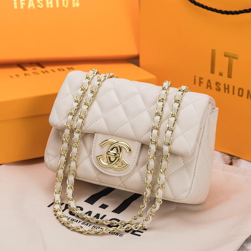 Chain bag, new diamond one-shoulder messenger bag, women s leather bag.