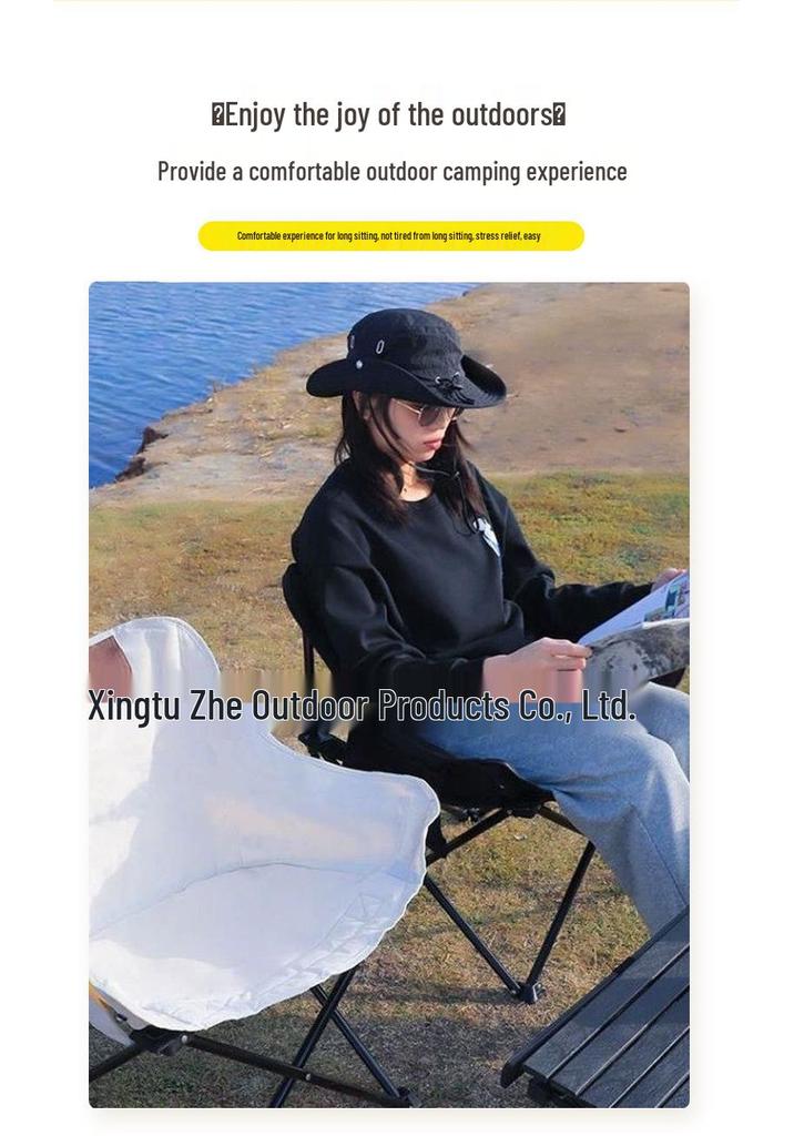 Outdoor Folding Moon Chair with Backrest - Ideal for Leisure, Camping, Picnics, Fishing, and Beach Trips.