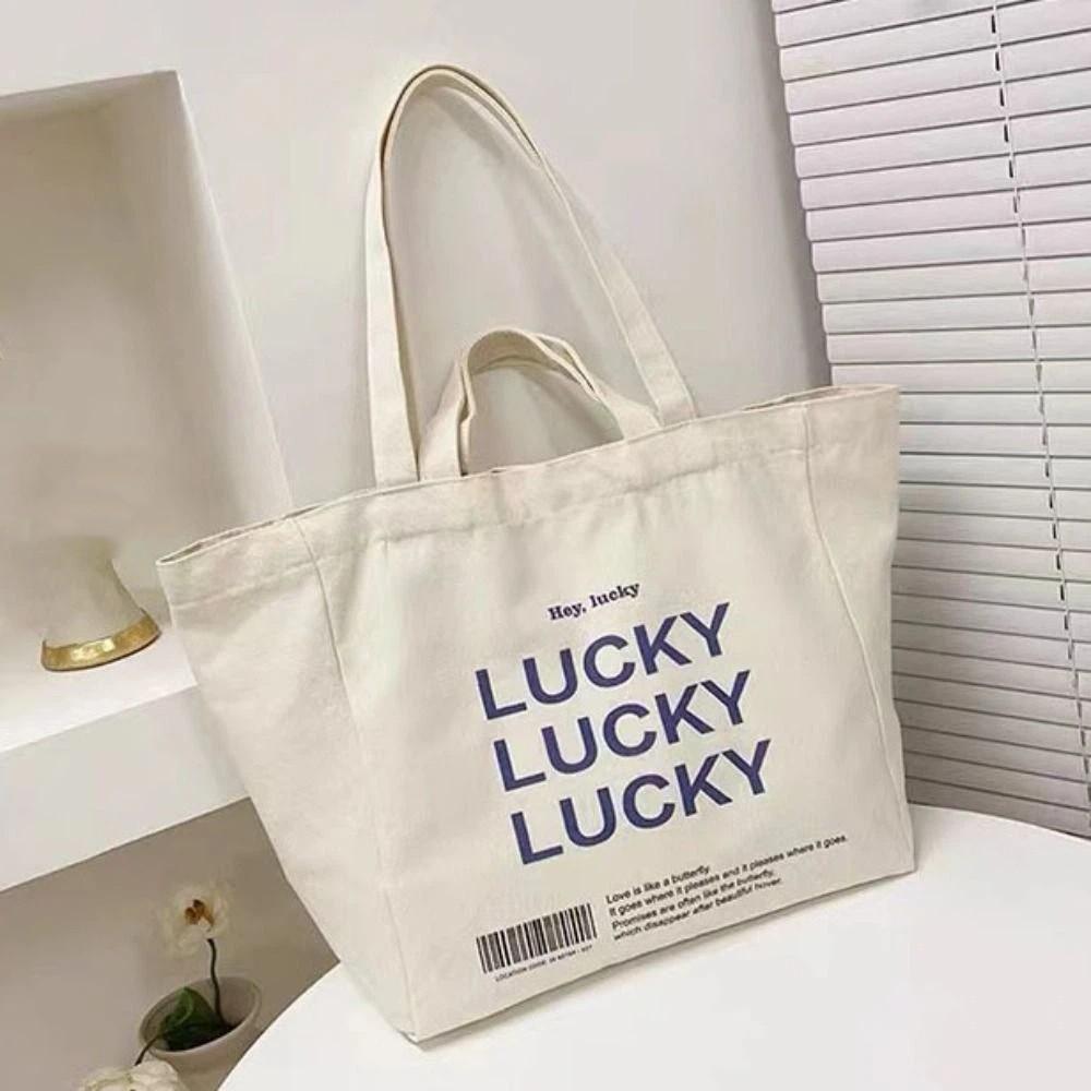 Shopping Literary Canvas Shoulder Bag Large Capacity Underarm Bag Letter Print Tote Bag Travel