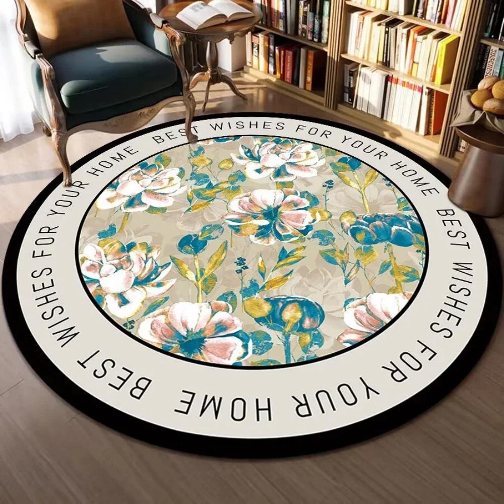 French Comfortable Circular Carpet Green Floral Rug Bathroom Anti Slip Dirt Resistant Wear-resistant Door Mat Home Decoration