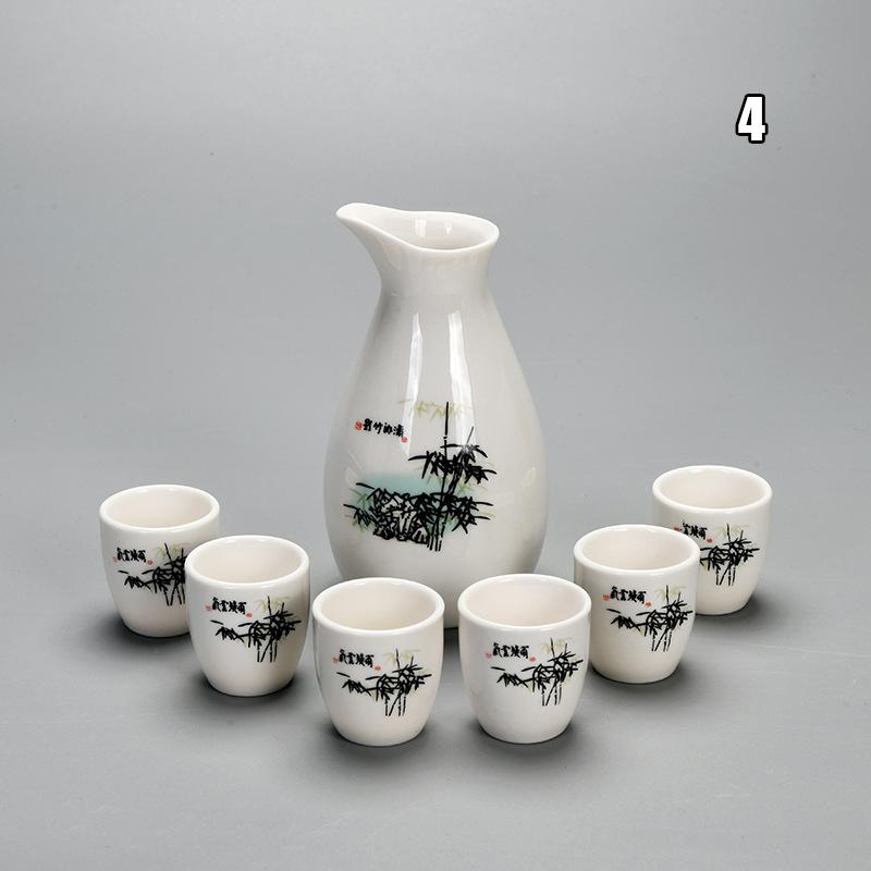 7pcs Japanese Style Sake Wine Warm Chinese Wine Set Ceramic Sake Japan Porcelain Vintage Ceramic Pot Flagon Liquor Spirits Cups