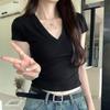 Korean V-Neck Short Sleeve T-Shirt - Women's Summer Trendy Petite Hot Girl Top