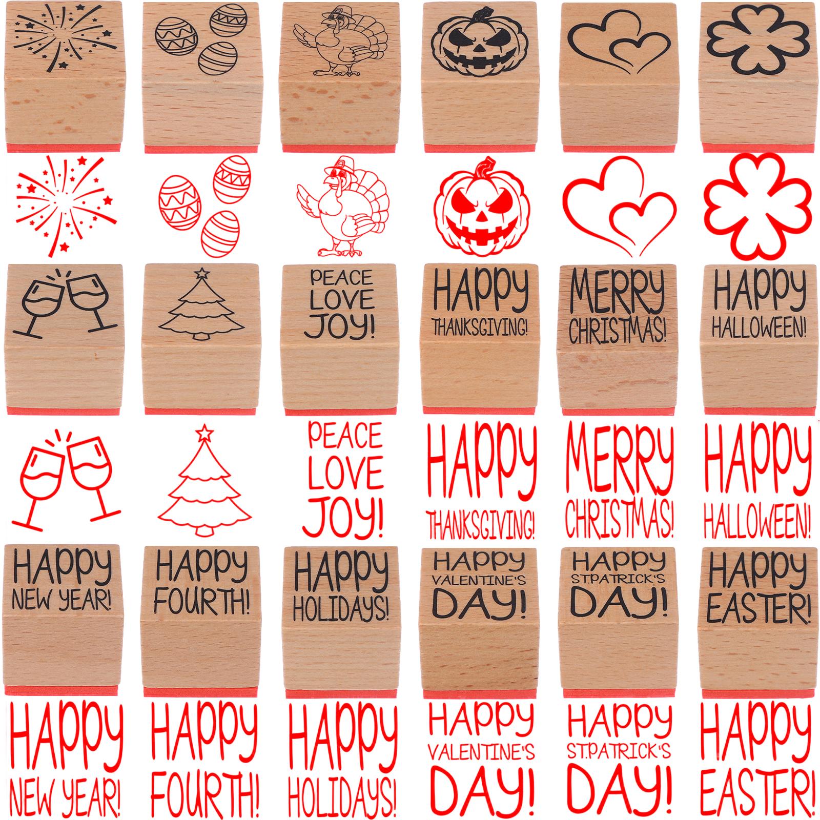 

18 Pcs All Holiday Wood Stamps Set Wooden Rubber Holiday Stamps Holiday Square Craft Stamp For Card Making Decoration And Scrapb армия зеленый