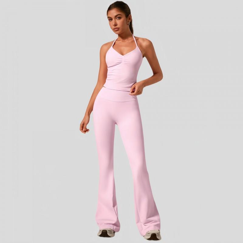 Womens High-Waisted Flared Leggings With Built-in Bra Top Set Yoga Activewear Gym Running Dance