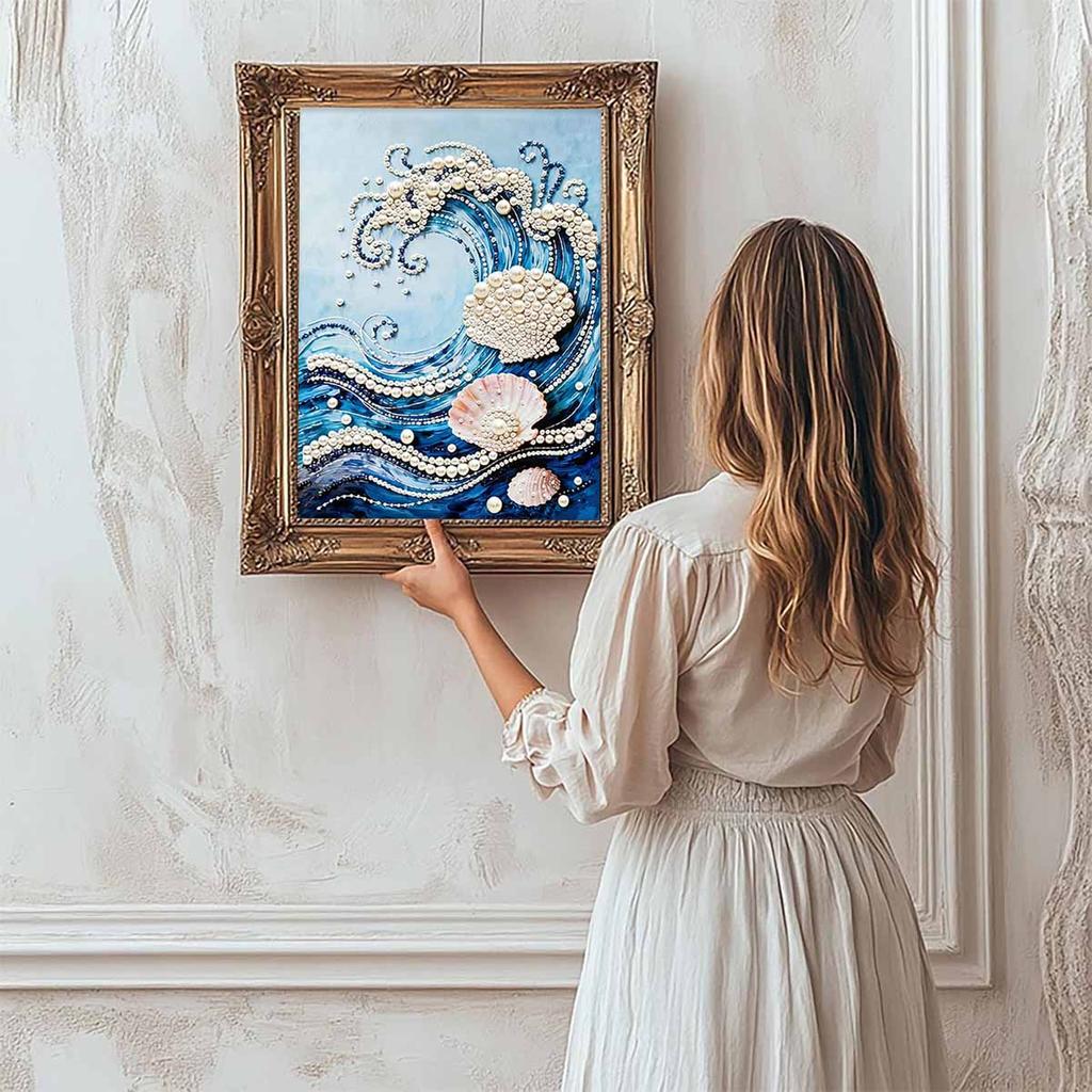 DIY Wave Pearl Art Painting for Home Wall Decor Pearl Gem Paintings Picture Arts Craft  for Adults/Beginners Gift Idea Home Decor Without Frame