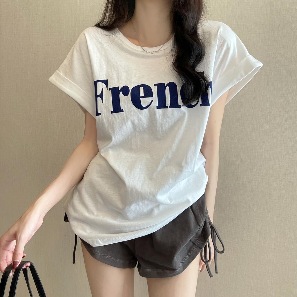 ins pure desire 1111 new summer Internet celebrity shoulder short sleeve T-shirt loose women's top thin bottom women's T-shirt