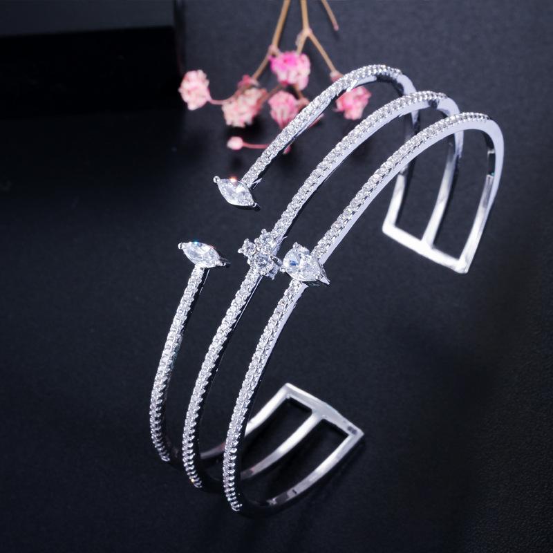 Ki0094 Three-Row Micro-Inlaid Zir*****Pen Bracelet Ring, Environmentally Friendly Copper Electroplated 18K Gold