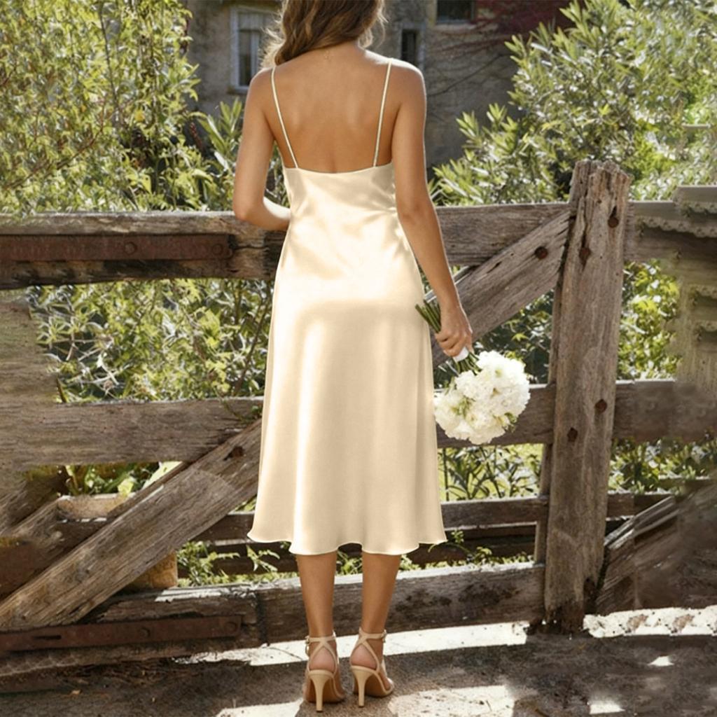 Fashionable Women's Dress, Satin Midi Skirt, Color Elegant Dress