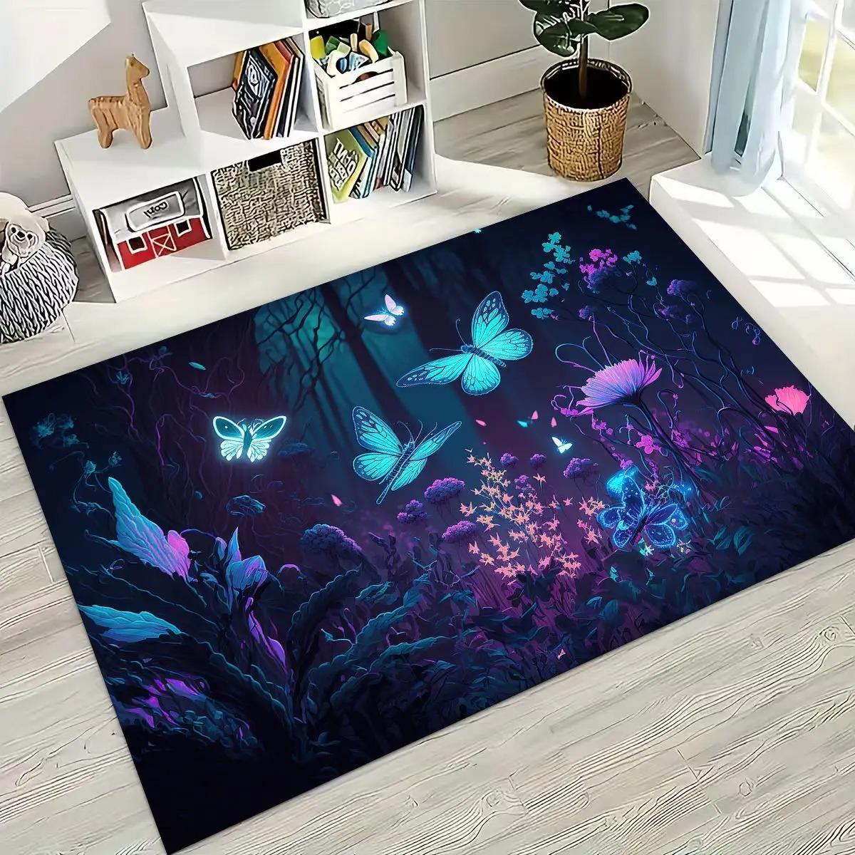 

Vintage Dream Butterfly Rug Gradient Blue-Green Soft Living Room Area Rug Non-Slip Wear-Resistant Durable Carpet 40x60CM