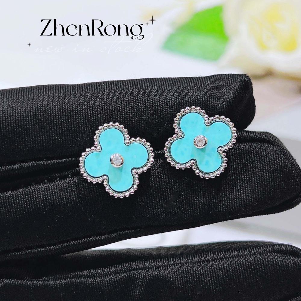 Hellblaues Schlüsselbein-Halsketten-Set für Damen Celadon-Stein Kleeblatt-Anhänger Einzigartiges Armband Amethyst-Steckohrringe