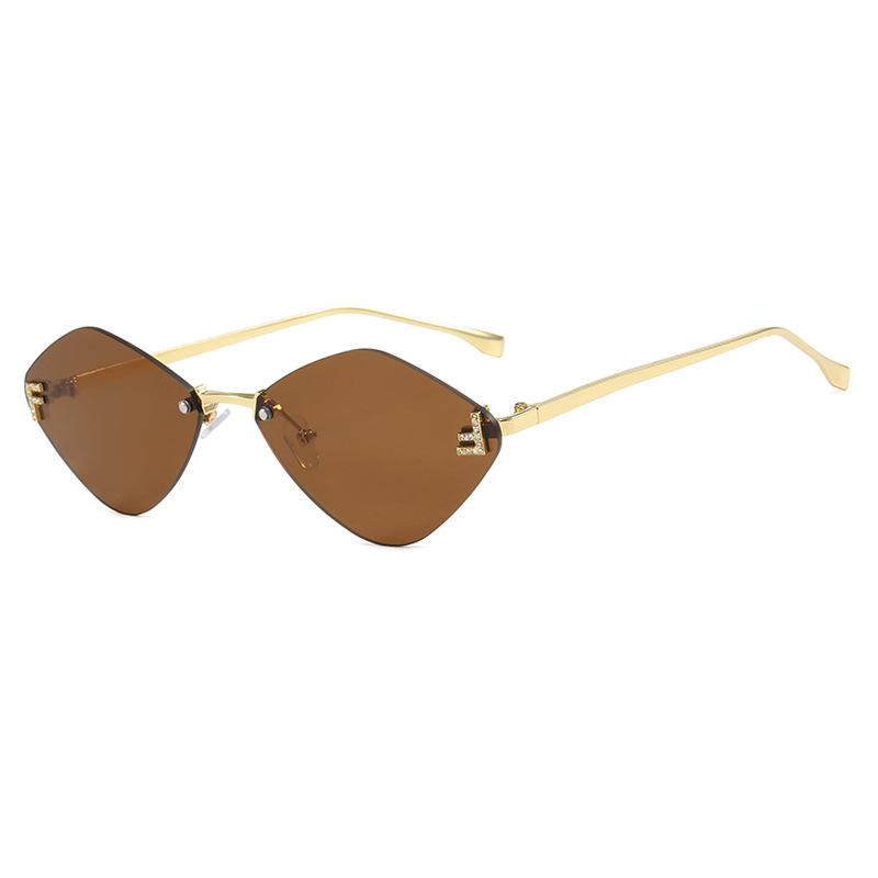 Frameless rhombus sunglasses letter F women's high-end elegant sunglasses European and American fashion sunglasses sun protection