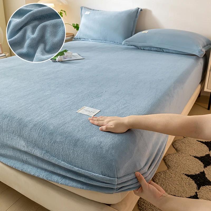 Thickened Velvet Mattress Cover High-quality Solid Color Bedspread Latex Mattress Elastic Soft Mattress Covers 160/180/200x200cm