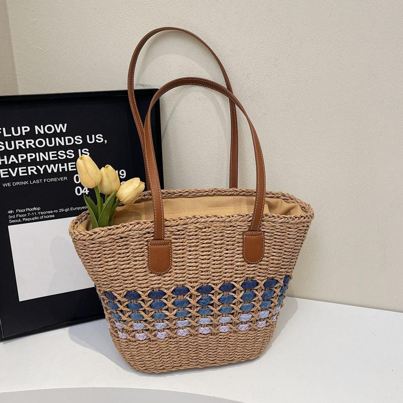 

Niche woven bag new commuter handbag zipper shoulder armpit bag versatile straw bag 39*14*26cm хаки