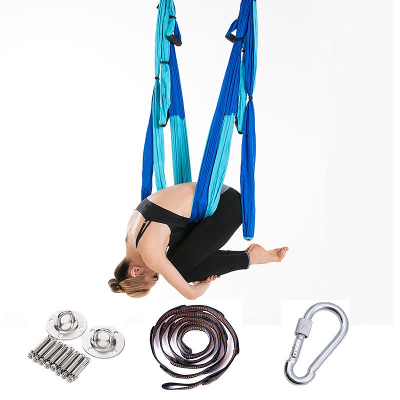 Aerial Yoga Hammock with 6 Handles and Stretch Band for Home Fitness