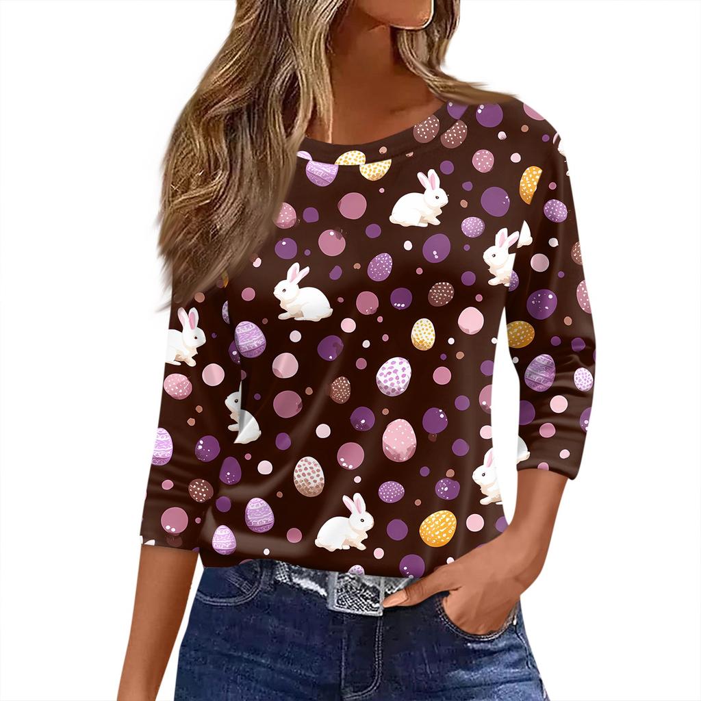 Damen T-Shirt mit Weihnachtsdruck, 3/4-Ärmel, für den Alltag, Wochenendmode, Basic, Rundhalsausschnitt, normales Oberteil