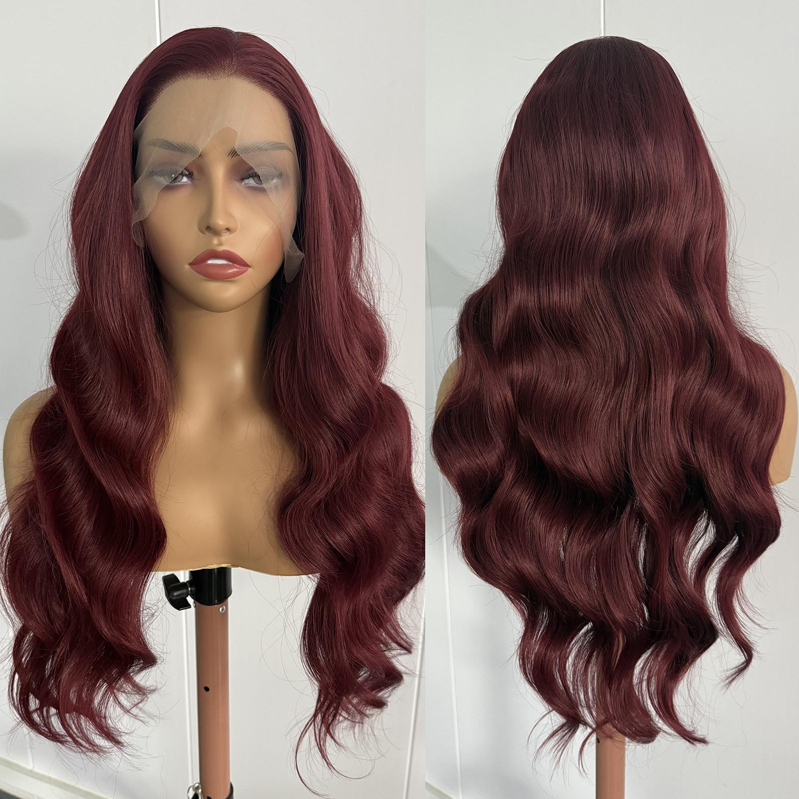 

AIMEYA Copper Red Lace Wig Natural Hairline 13x4 Lace Front Wig Heat Resistant Synthetic Hair Long Body Wave Daily Wear Wigs (Burgundy,18inches&Lace Front Wigs) бордовый