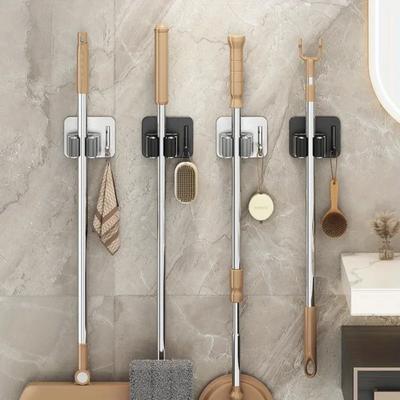 4Pc 304 Stainless Steel Mop Holder Wall Mounted Self-Adhesive Kitchen Bathroom Waterproof Multi-Purpose Broom Hanger Strong Hook