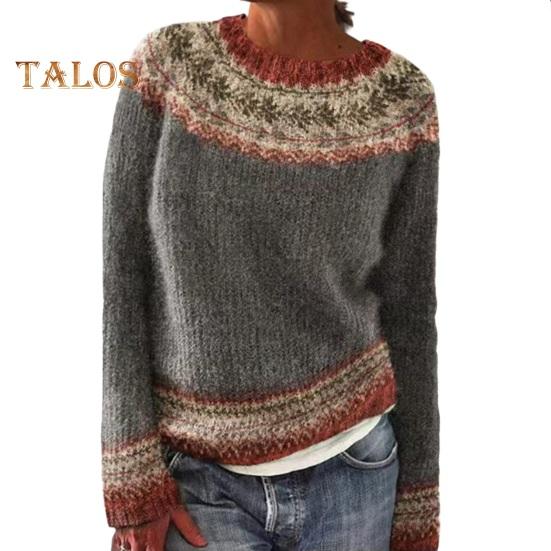 Женский свитер с круглым вырезом и длинным рукавом, лоскутное цветное вязание, свободный крой, эластичный теплый трикотаж, повседневная одежда 3XL серый