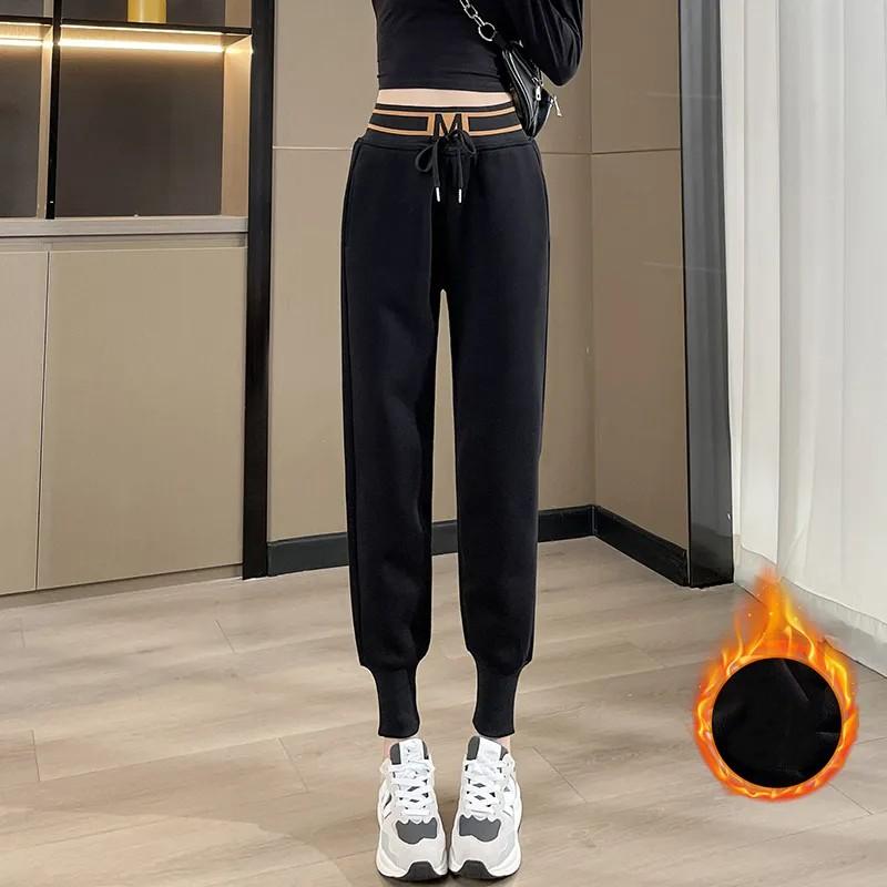 

Женские утепленные повседневные брюки на осень и зиму, однотонные, большого размера, с высокой талией 7XL чёрный