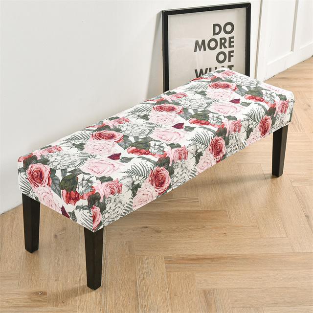 Blomstertrykt benktrekk Spisestue Stretch Spandex Pianokrakkdeksler Rektangel Seng Lang krakkdeksel Møbler Hjemmedekor