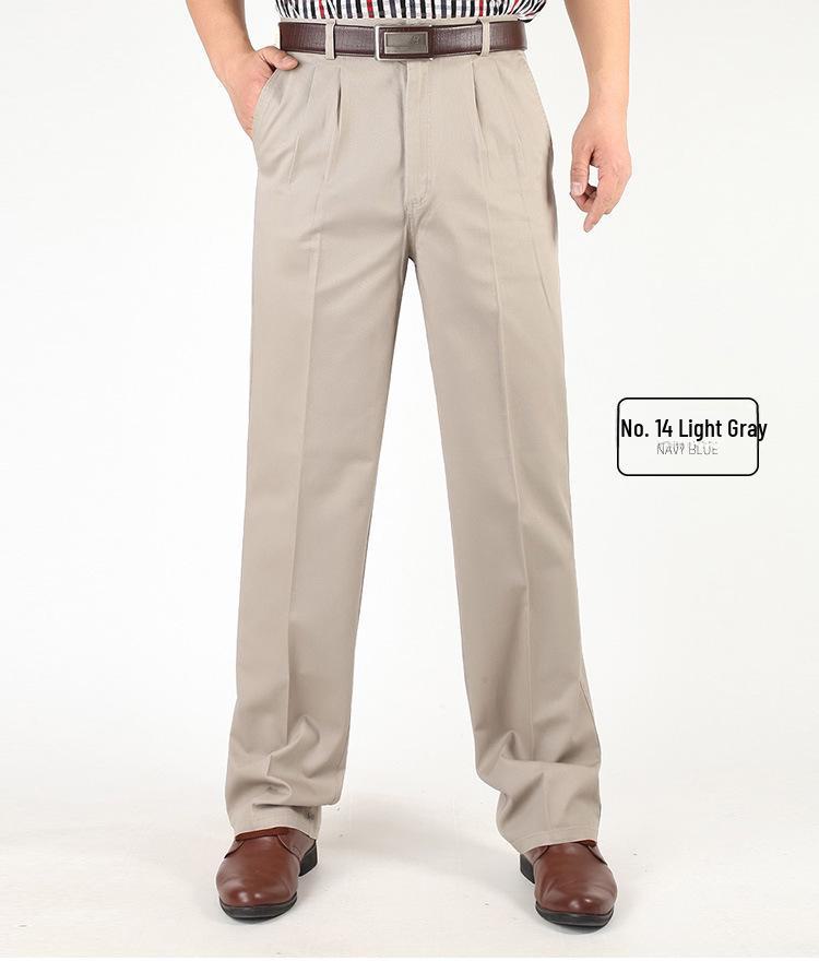 Men’s High Waist Cotton Pleated Loose-Fit Pants for Spring & Autumn