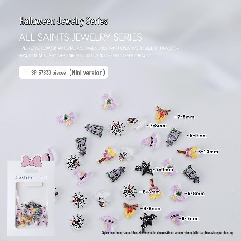 Halloween Punk Nail Art: Spiderwebs, Skulls, Witch, Ghost, Pumpkin Resin Decorations
