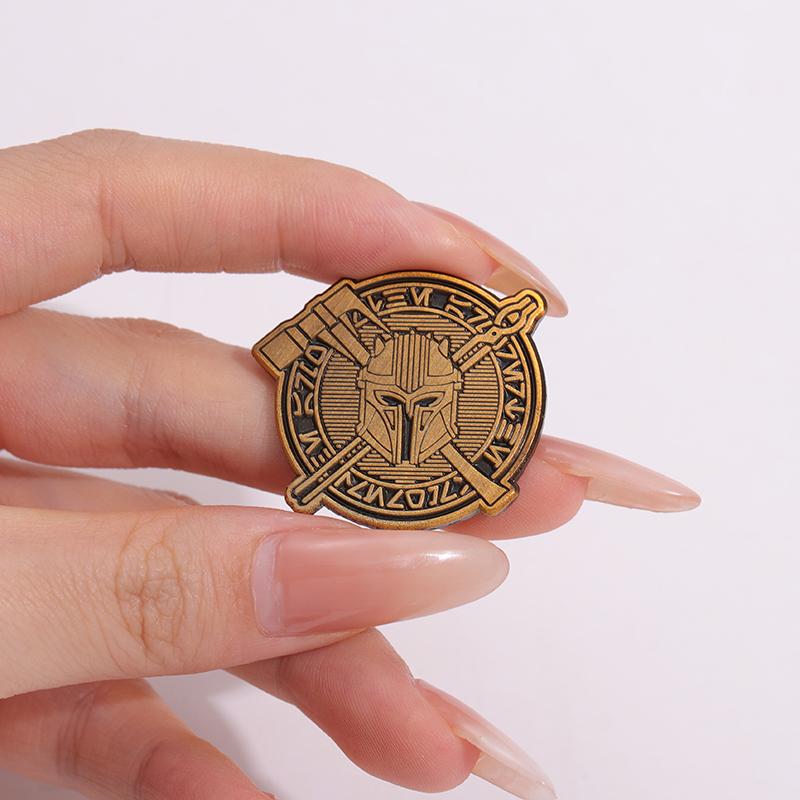 Golden Color Helmet Enamel Pins Custom Round Creative Bronze Brooches Lapel Badges Punk Jewelry Gift for Fans Friends