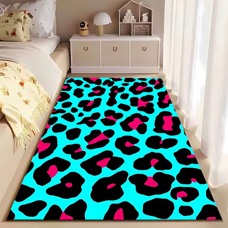 Leopard Print Turquoise Carpet suitable as a non-slip mat for the living room or bedroom sofa