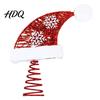 Decorative Holiday Hat Santa Christmas Tree Topper with Fluffy Pom Ball 10 Inch Metal Reusable Wire Treetop Ornament Spring Base for Tree,