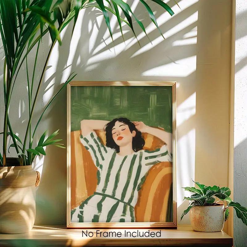 1pc Vintage Abstract Female Portrait Oil Painting Print Modern Art Home Living Room Bedroom Bathroom Canvas Wall Art Decor